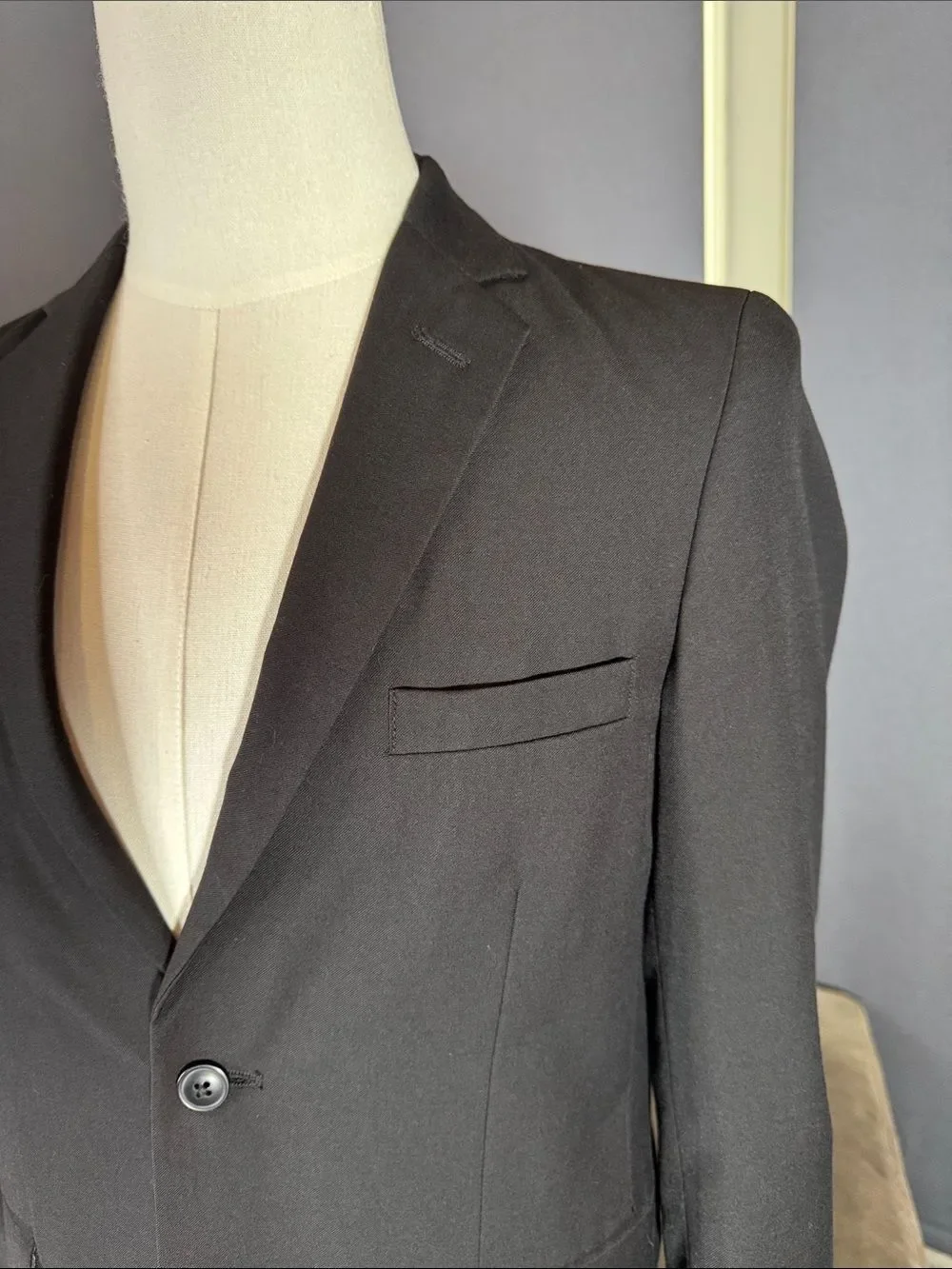 Chaps Youth Boys Teen Black Two-Button Sport Coat Suit Jacket Blazer Size 18R